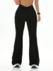 Women's high waist slim fit flared pants, solid color soft high elastic flared pants, retro style casual sportswear 5