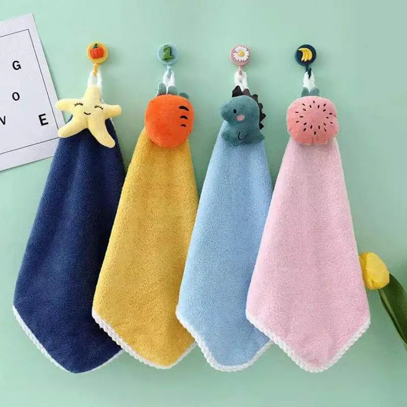 

Cartoon Hand Towel Soft Thicken Microfiber Coral Fleece Towel Lazy Rag Wipe Absorbent Fast Drying Towel With Hanging Rings