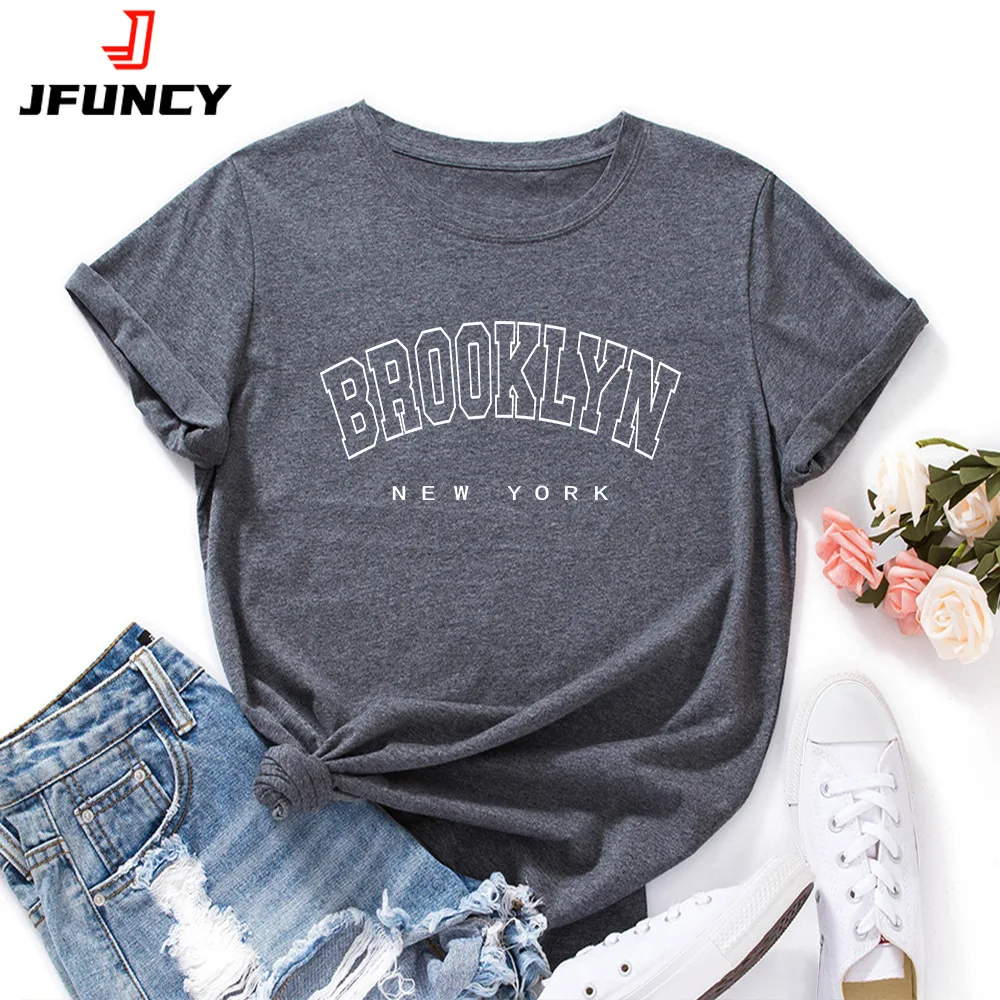 

JFUNCY Summer Women T-shirt Short Sleeve Cotton Tshirt Women's Oversized Tees Female Clothing 2024 Woman Tops Graphic T Shirts