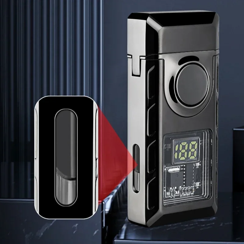Creative Voice Controlled Ignition Gas Lighter Color Light Battery Display Open Fire Switching Jet Fire USB Electric Lighters 6