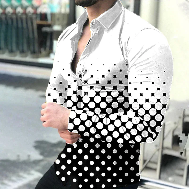thumbnail image 1 of Camisa informal de manga larga para hombre, de primavera 2024, con estampado digital 3D de lunares y solapa de un solo pecho, camisa de fiesta 5XL, 14 colores, 1 of 4