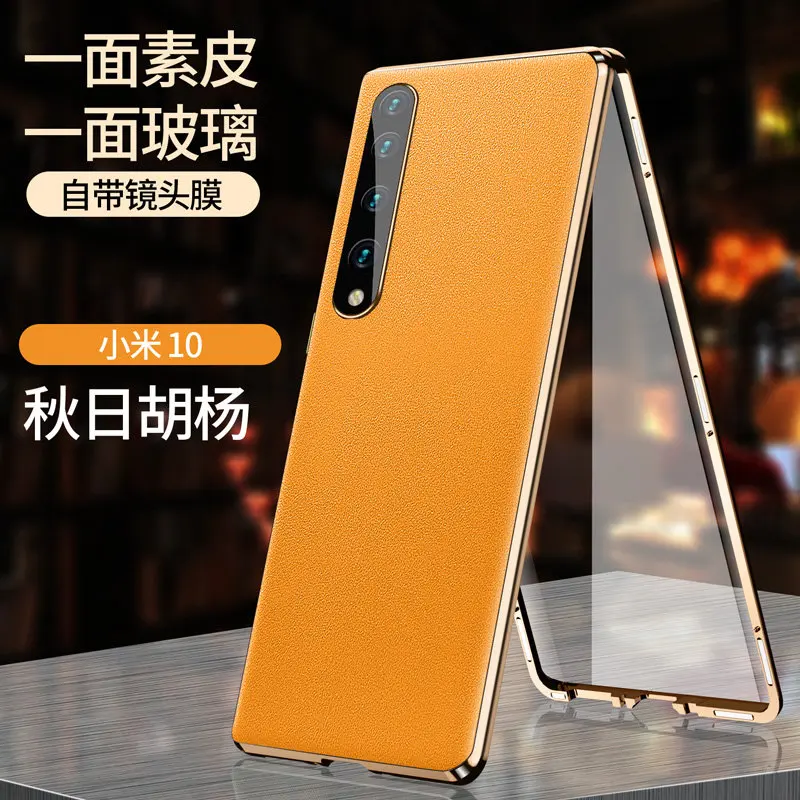 

For Xiaomi 10 5G Case Full Body Cover Front Tempered Glass Clear Hard Cover with Back PU Leather Case for Xiaomi Mi 10 Mi10 5G