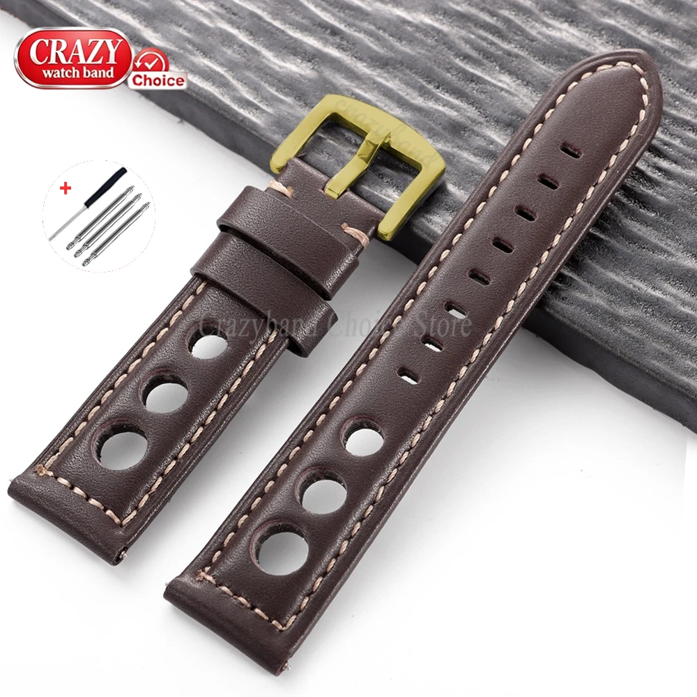 Vintage Brown Cowhide Leather Watch Strap with Pin Buckle - Unisex Wrist Band