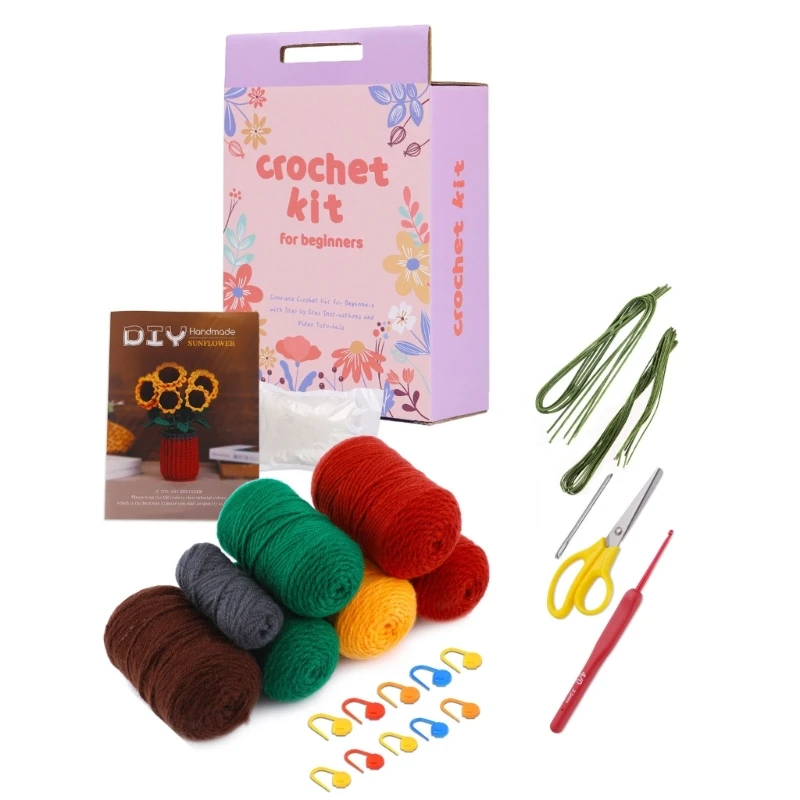 

Crochet Potted Plant Kits for Beginner DIY Crochet Starter with Yarn, Crochet Hook, Needle, Knitting Marker, Instruction