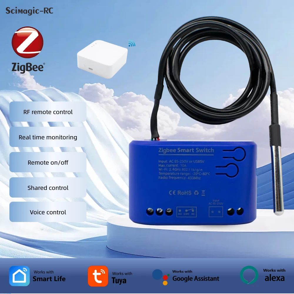 Tuya Zigbee Smart Temperature Switch 10A 2200W 7-32V 85-250V Automatic Control Temperature Mode Work With Alexa Compatible RF433