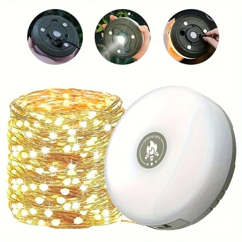 Rechargeable 32.8FT Camping String Lights - 2 in 1 Quick Storage Tent Lights with 5 Lighting Modes - Hanging Portable LED Lamp f 1