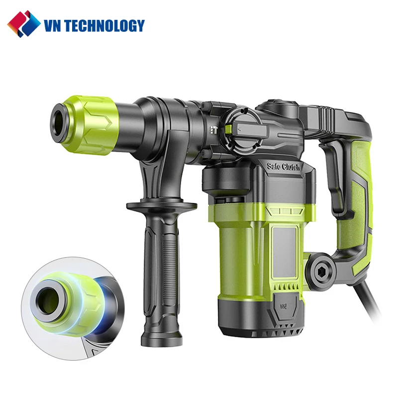 industrial grade high power concrete power tool with clutch hammer impact drill electric drill multifunction electric pick VNTECH Rotary Hammer Drill Electric Impact Drill Hammer Rotary Electric Pick with Auto Clutch Hammer/Pickaxe/Drill 3in1 220V