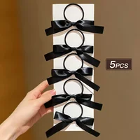 5 pieces of black, cute, bow-decorated hair ties for girls | Ideal for everyday casual use and as a festive gift accessory. 3