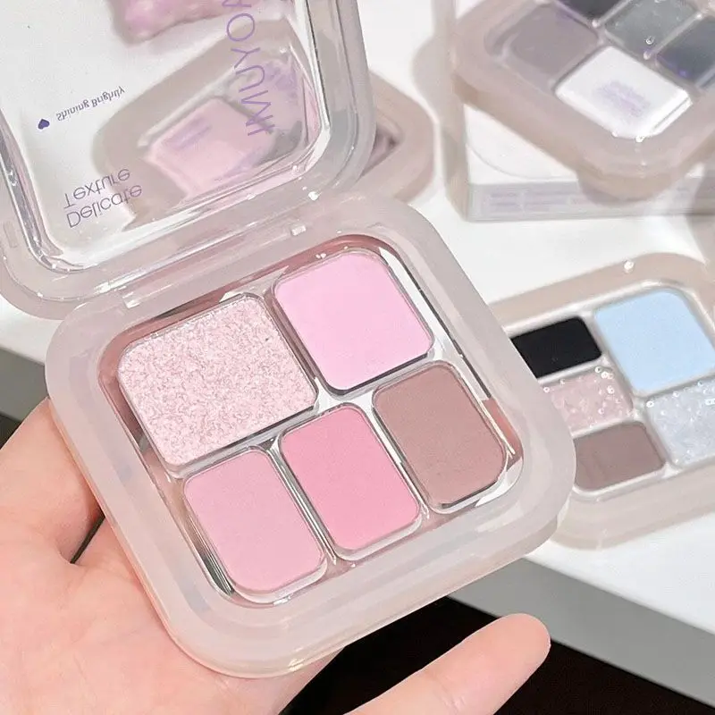 Vibrant 5-Color Glitter & Matte Pink Eyeshadow Palette - Waterproof, Shimmer & Smoky Finish