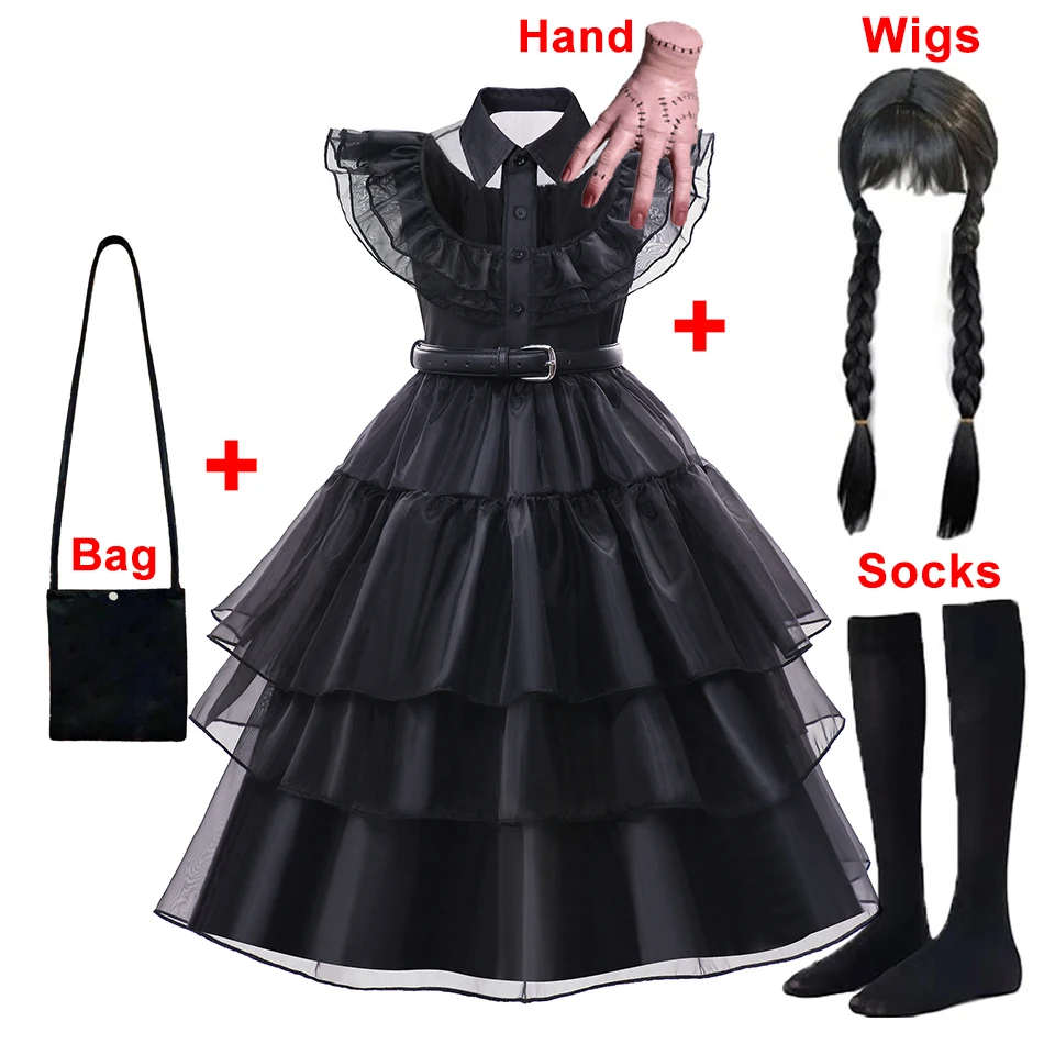 thumbnail image 1 of Disfraz negro de Halloween para niña, Vestido de Cosplay para eventos de carnaval, Vestido gótico de moda, ropa de fiesta de noche para niños, 3-12T, 1 of 5