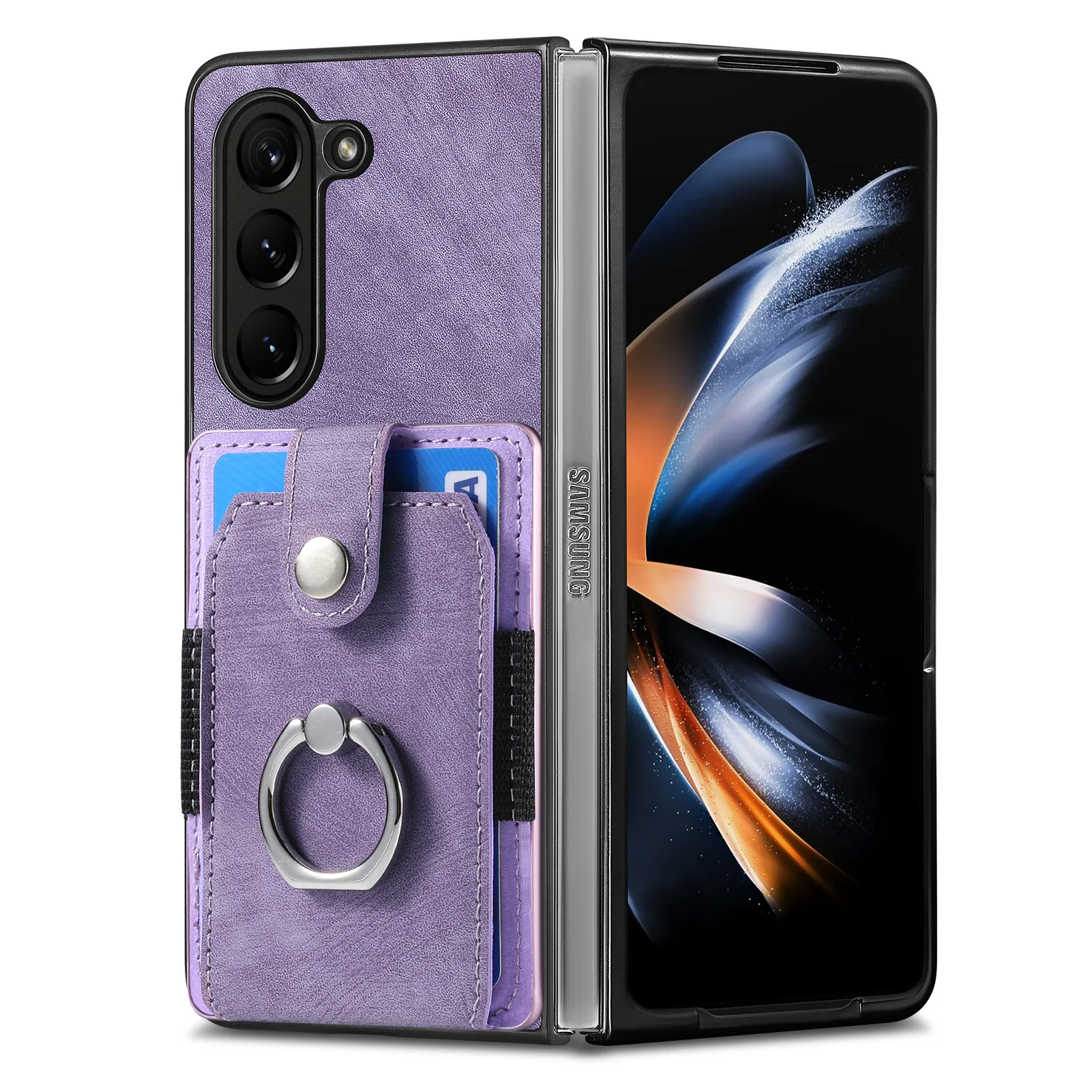 Retro Artificial Leather Wallet Phone Case with Ring Holder for Samsung Galaxy Z Fold 7 6 5 4 3 Fold7 Fold6 5G Card Slot Cover | Gaffar India