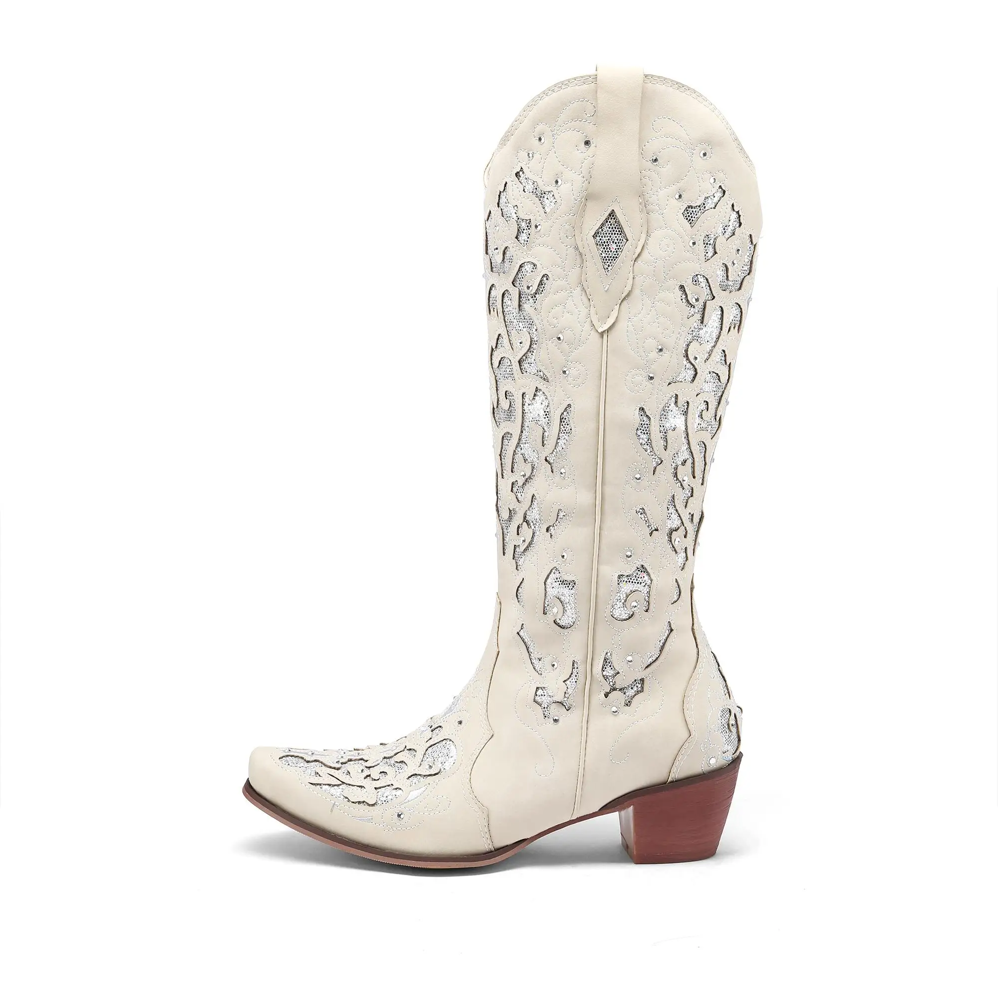 

Cowboy Boots for Women Cowgirl Boots Western Boots Chunky Heel Pointed Toe Pull On Rhinestones Embroidered Knee High Boots
