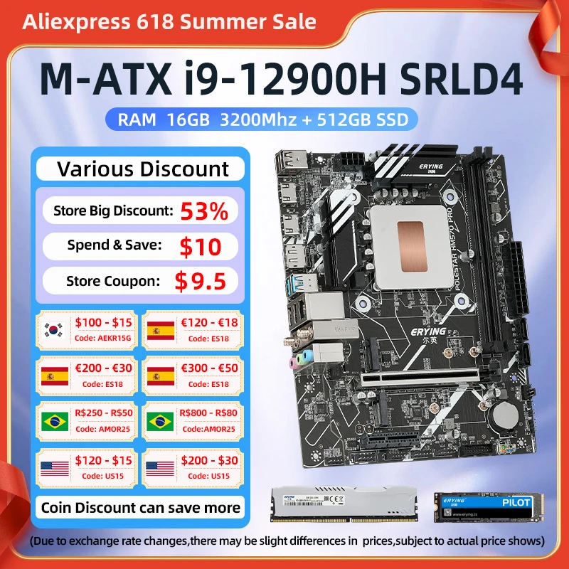 ERYING Gaming PC Motherboard with Onboard CPU Core i9 Kit Core SRLD4 i9