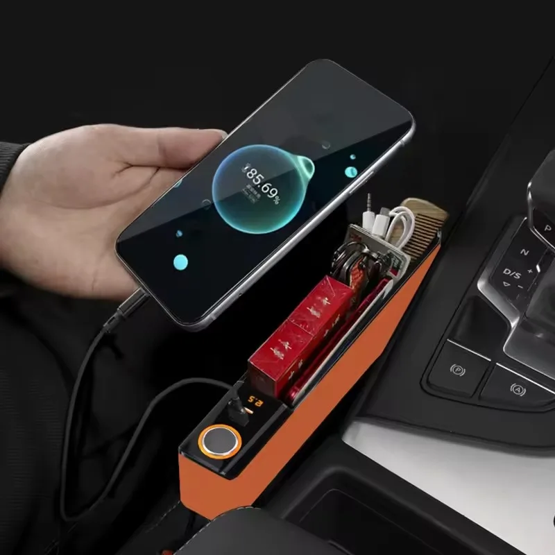 Car Seat Gap Storage Box Organizer with Charge Port