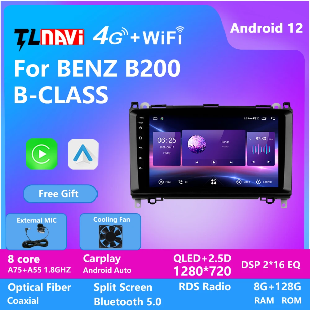 Lettore Multimediale Per Auto 8 + 128G Android 12 Radio Gps Autoradio Per Benz Classe B W245 B150 B160 B170 B180 B200 B55 2004 - 2012
