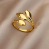 Bagues en acier inoxydable 316L pour femmes, couleur or, anneau ouvert géométrique multicouche, Vintage, étanche, bijoux esthétiques de mariage, cadeau