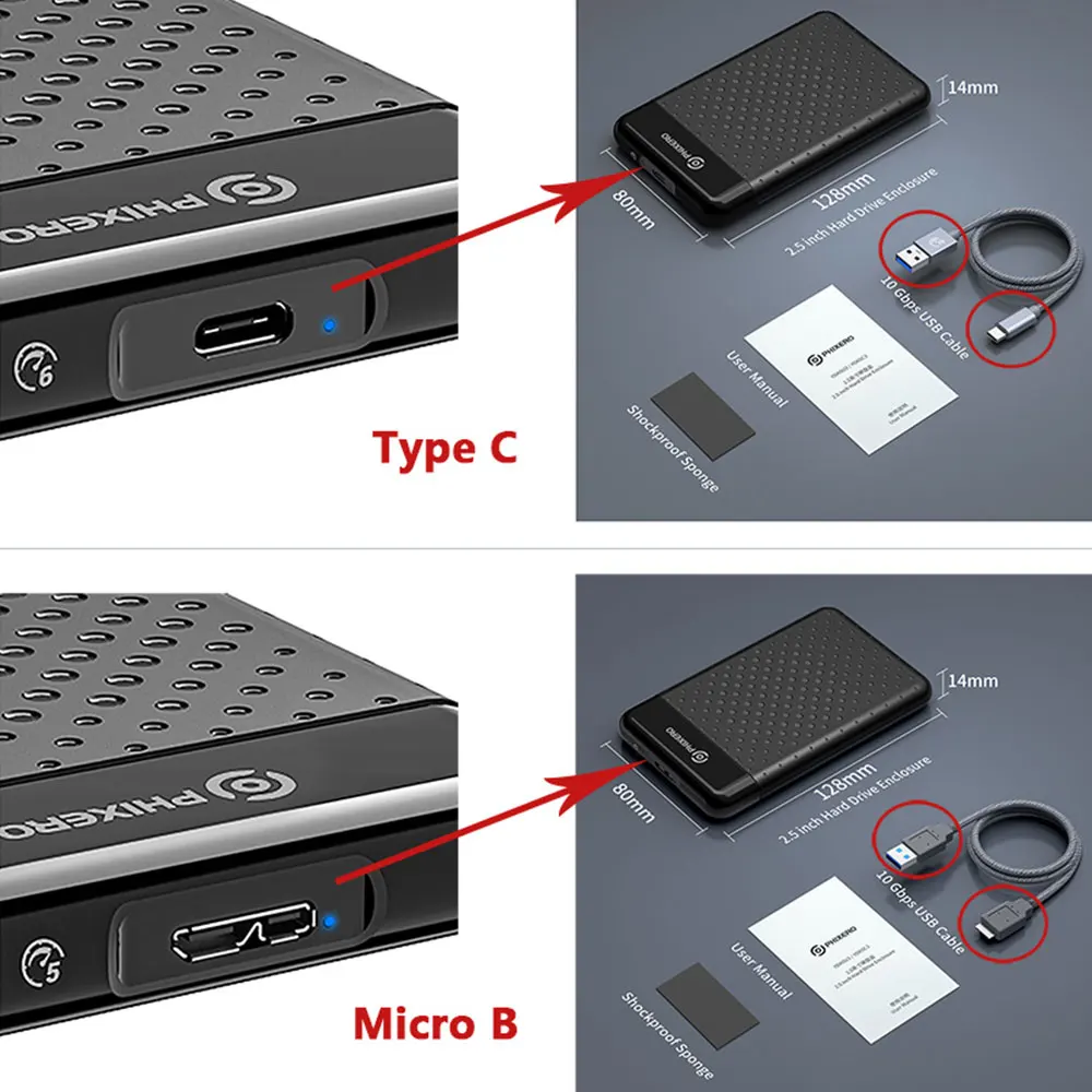 2.5" Inch SATA HDD Enclosure SSD Hard Drive External Case USB 3.0 Type-C 10Gbps 7mm 9.5mm Disk Storage Box PC Laptop