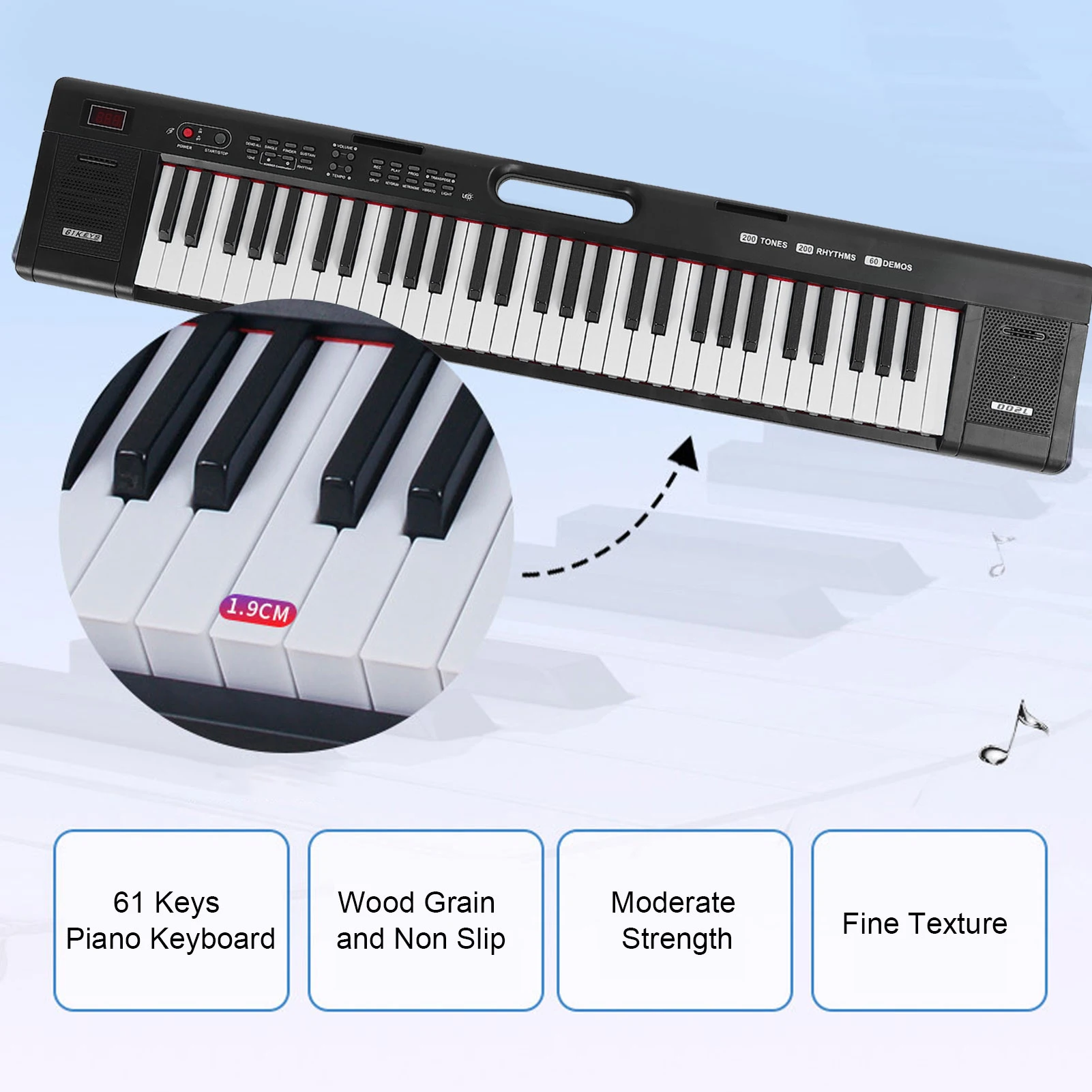 MQ-002L Digital Piano Keyboard 61 Keys Rich Tones and Rhythms Portable Lighting Electronic Keyboard Piano 100-240V