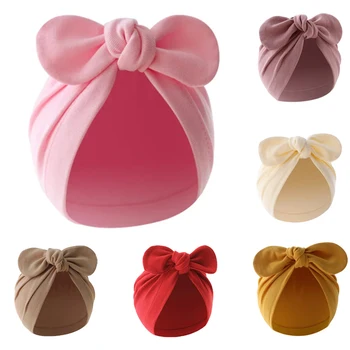 Newborn Hat for Girls Boys Beanie Cute Bows Turban Hats Cotton Infant Bonnet Solid Color Toddler Cap Baby Accessories 0-24M 1