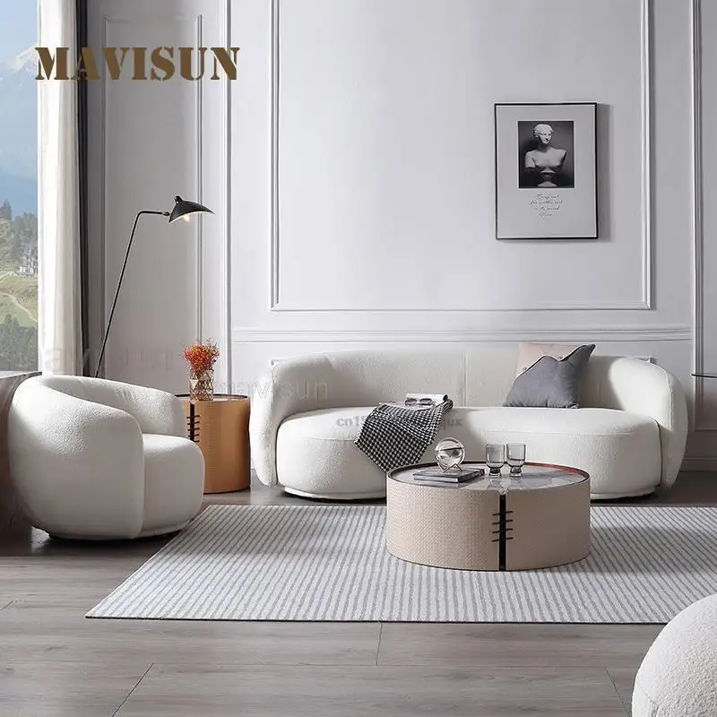 Italian Minimalist Lamb Velvet Curved Banana Small Apartment Net Red Three-Person Sofa Style Light Luxury Modern Lazy Hot Sale