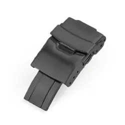 Silver Folding Safety Milled Clasp - Stainless Steel Deployant Watch Buckle Replacement (18mm - black)