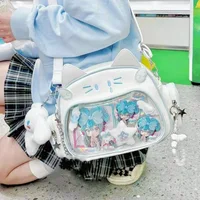 New Y2K Korean Kawaii Cat Ita Bag Cute PU Shoulder Bag Girls Transparent Pocket Harajuku Crossbody Bag Women's Fashion Backpacks 1