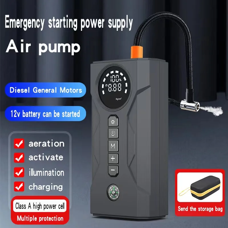 Car emergency starting power supply Large capacity car air pump with electric magic battery mobile charging bank igniter