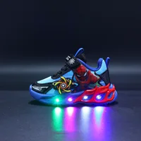 أطفال حذاء كاجوال أحذية رياضية مصباح ليد الكرتون شبكة الخريف موضة احذية الجري للبنين تنفس المضادة للانزلاق أحمر أزرق حجم 21-30 4