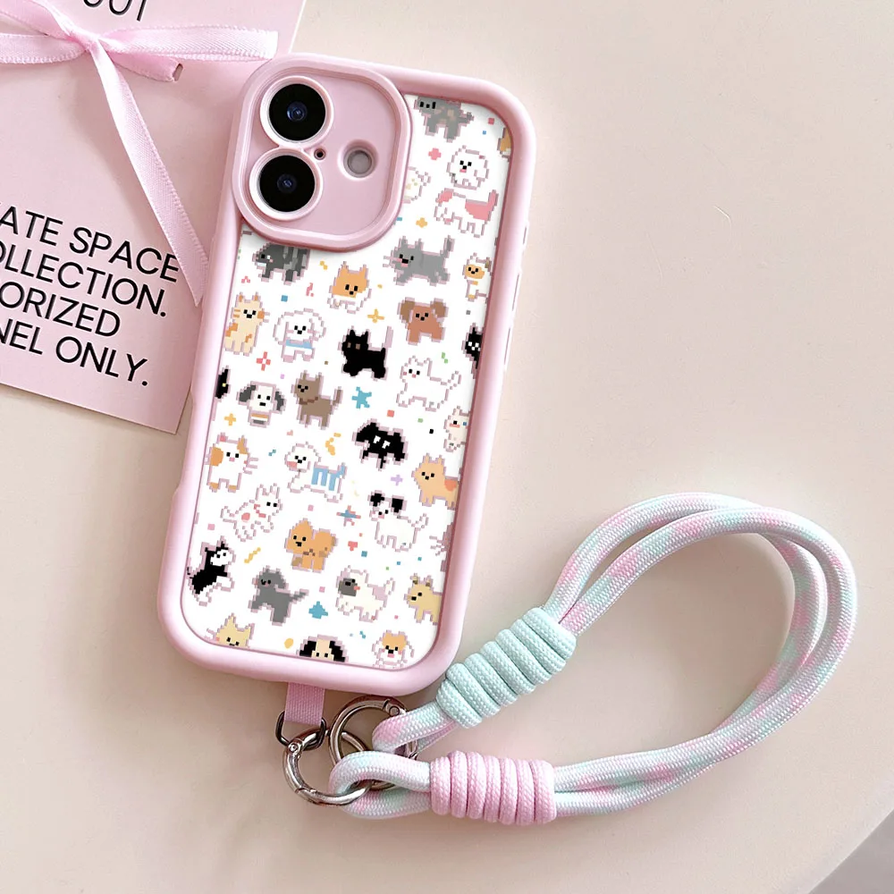 Cartoon Dog TPU Phone Case with Lanyard and Wrist Chain