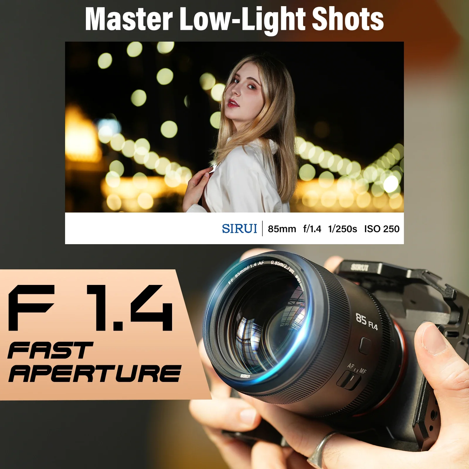 SIRUI AURORA 85mm F1.4 풀프레임 자동 초점 렌즈 인물 사진 매크로 망원 시네 카메라 렌즈( E, 후지 X, 니콘 Z, L 마운트용)