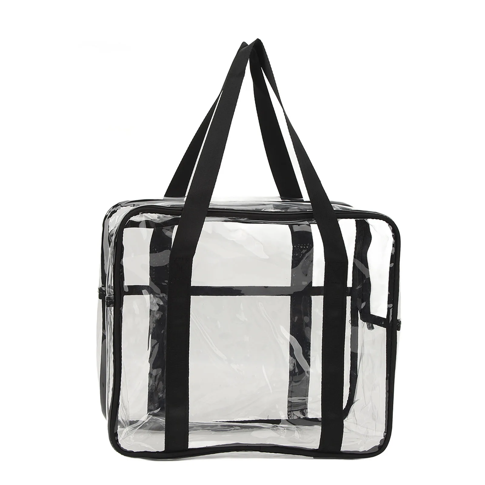 Clear Bag Black Multifunctional Clear Shoulder Handbag PVC Reinforced Fabric Seams with Adjustable Breathable Strap for Travel