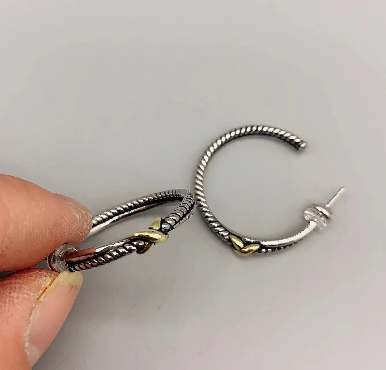 Le Han Jewelry Cable Silver  X  Station  With 18k Gold Plated  Hoop Earring 35MM