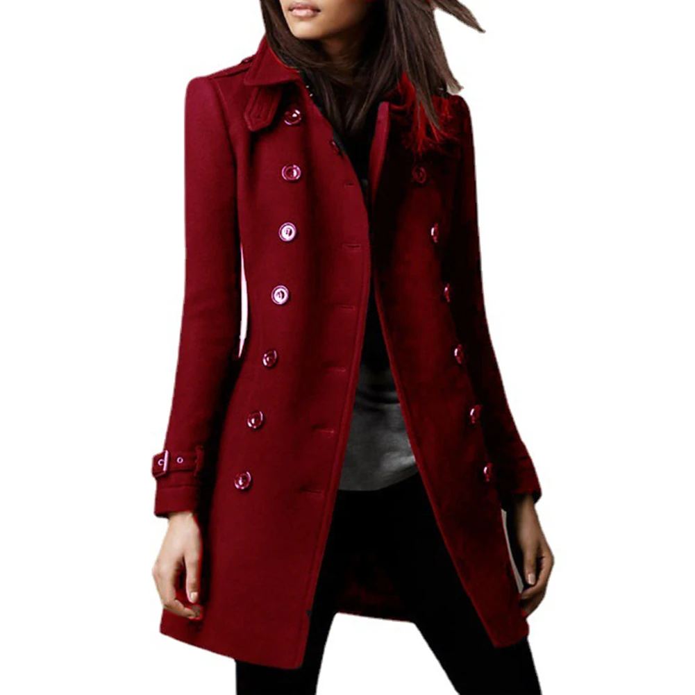 

Women‘s Double Breasted Faux Wool Coat Overcoats Jacket Long Style Lapel Trench Parka Slim Fit Jackets Woman Clothing