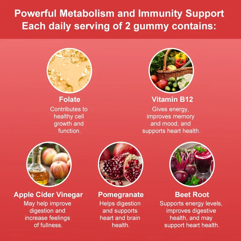 Mulittea Malic Acid Apple Cider Vinegar gummies for Boost Energy Detox & Fat Burner &flat belly Gut Health Body Management