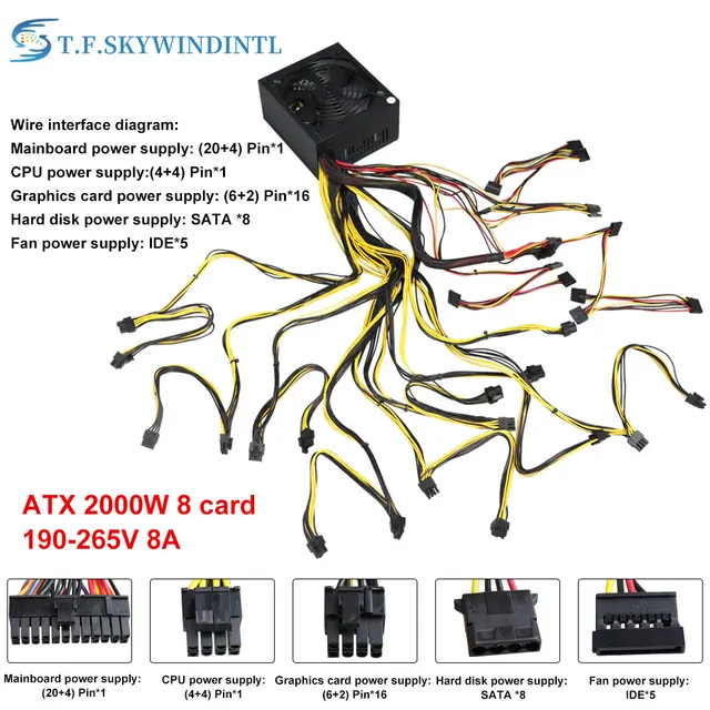 T.F.SKYWINDINL 2000W ATX PC Power Supply for Computer Mining MINER BTC Desktop 220v 5