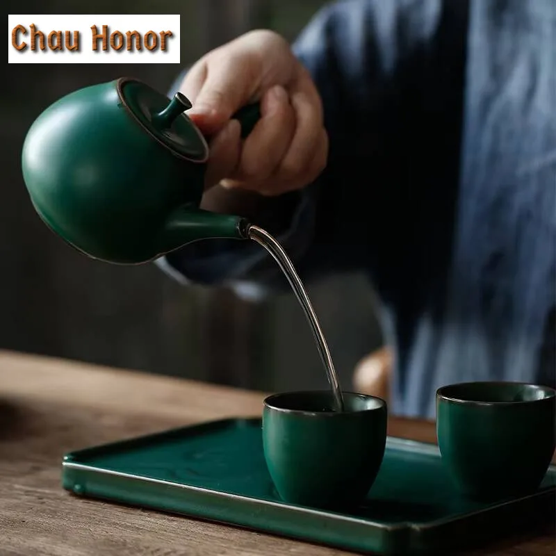 2pcs/set Japanese Style Turquoise Coarse Ceramic Tea Cup Master Cup Household Puer Kung Fu Tea Set Tea Ceremony Accessories 45ml