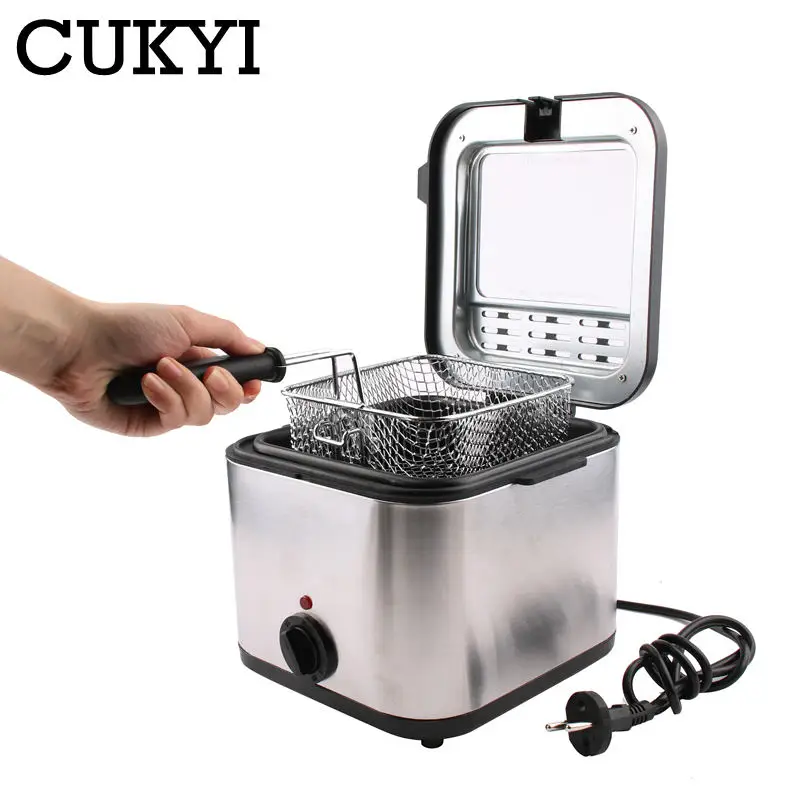 110V/220V Constant Temperature Electric Fryer 2.5L Stainless Steel Fryer Fritter Machine Overheating protection Temp adjust knob