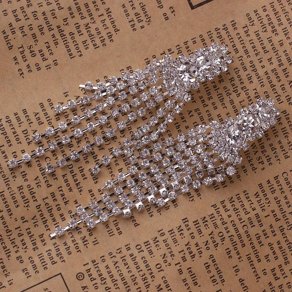 Rhinestone Crystal Long Tassel Tear Drop Geometric Flower Clip on Earrings No Pierced for Women Hypo-Allergenic Earring