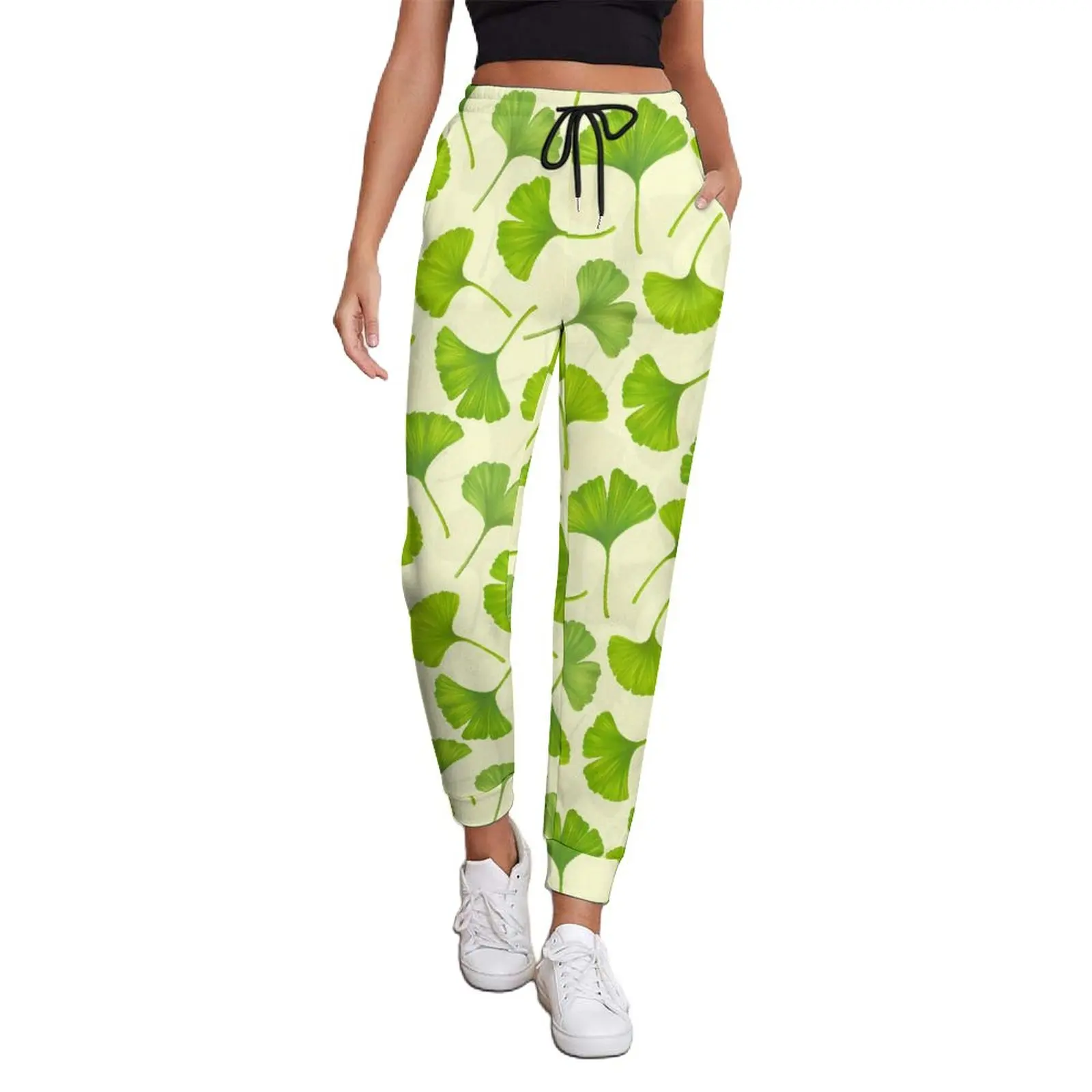 

Ginko Biloba Jogger Pants Woman Green Leaves Print Casual Joggers Autumn Printed Korean Fashion Oversized Trousers Gift Idea