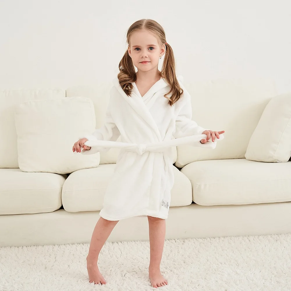 Children's Pajamas Bathrobes Girls Solid Color Soft Robe Personalized Princess Sleepwear Warm Loungewear Home Clothes 2-8Years