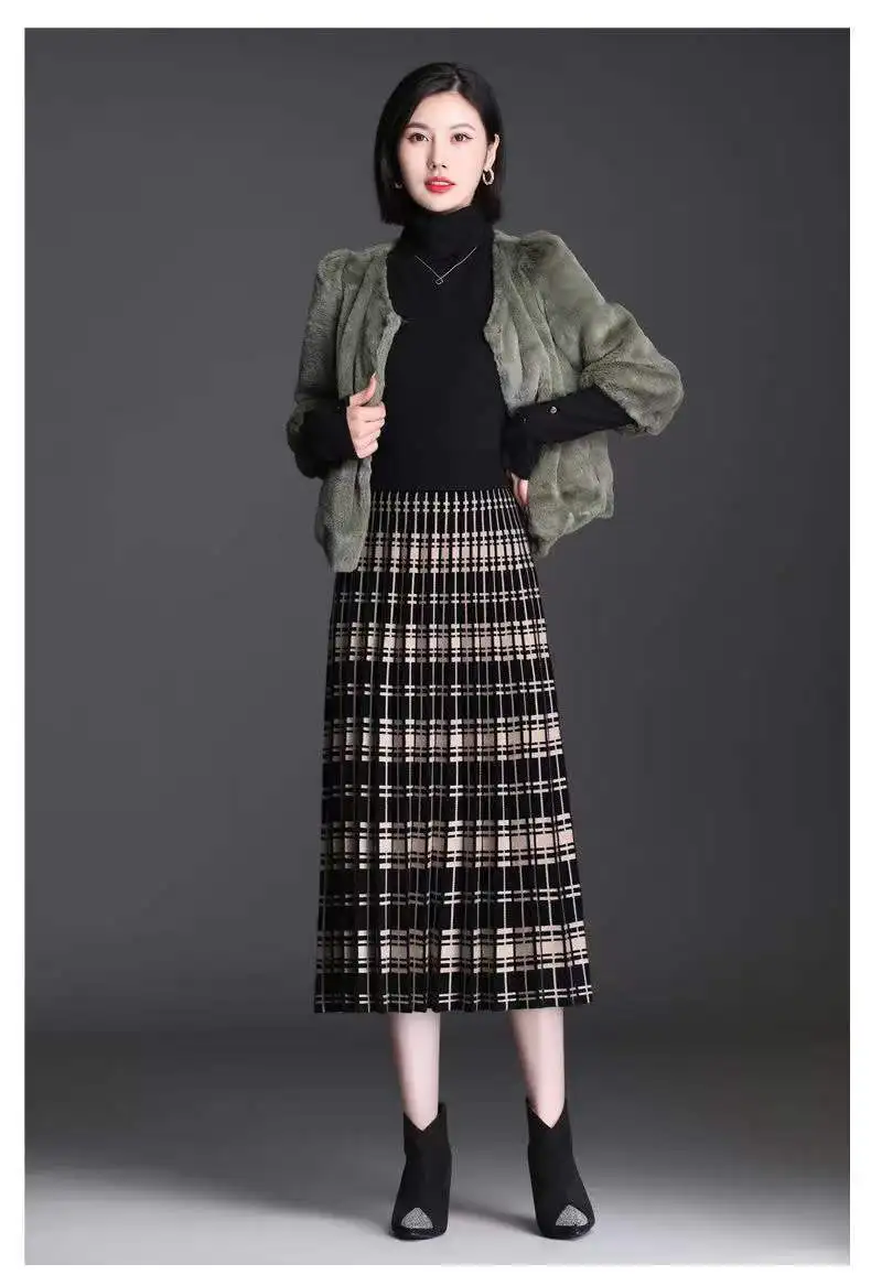 Plaid Skirt Winter Thick Woolen Half-Length Skirt 2025 New High-Waist Plaid A-Line Large Skirt Apring Autumn Elegant