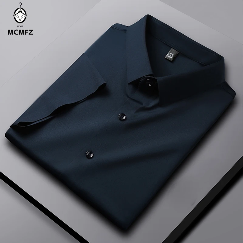 New Men's Business Casual Short Sleeved Solid Color Shirt Wrinkle Resistant Wrinkle Free Comfortable All Season Versatile Top 6