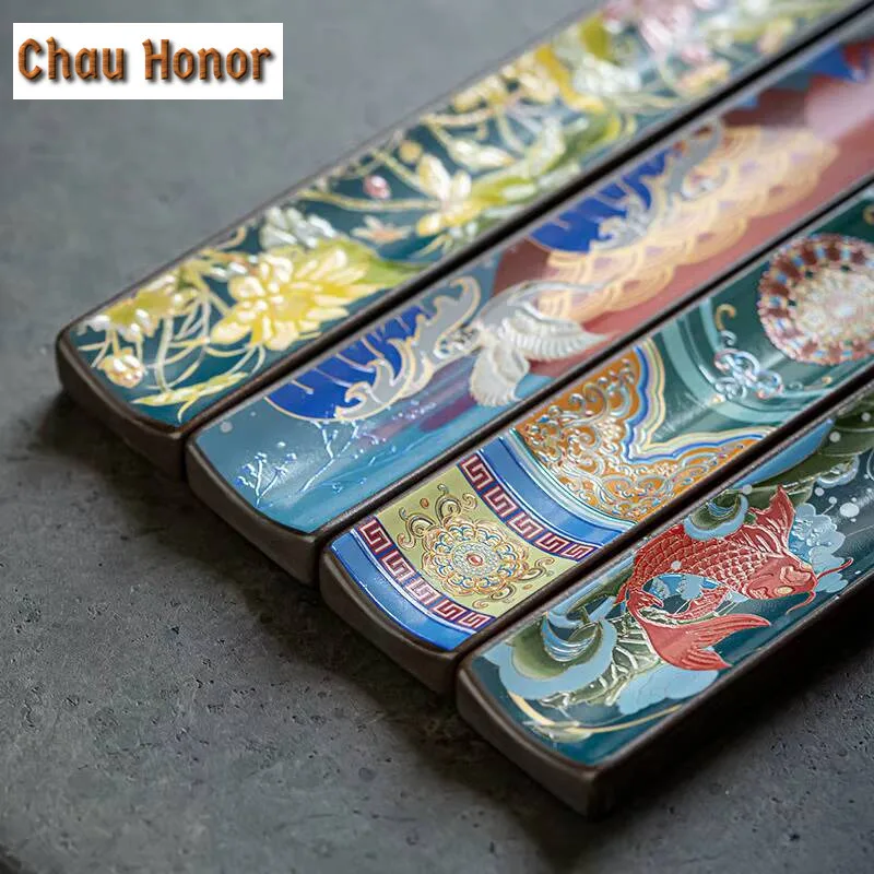 Color Enamel Ceramics Incense Sticks Holder Home Crafts Ornaments Incense Sticks Burner Interior Meditation Insence Burner Stand