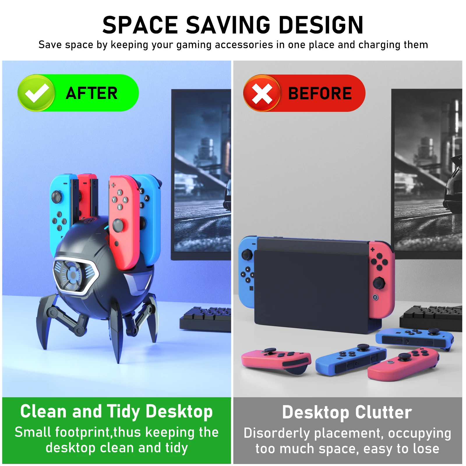 Joy-con-Nintendo Switch用充電器グリップ,LEDインジケーター