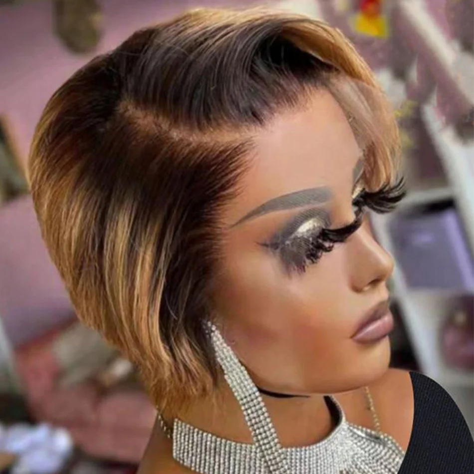 Pixie Cut Human Hair Wig-13x4x1 Lace Front, Short Bob With Side Part & Bangs For Women