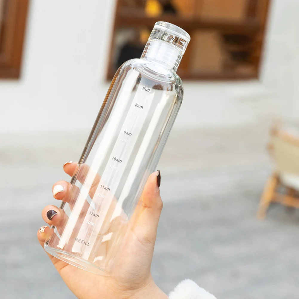 500ml Transparent Glass Water Bottle with Time Scale Large Capacity  Portable Outdoor Sport Gym Student Cup