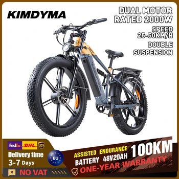 KIMDYMA K03 Bicicletta Elettrica per Adulti, Batteria 48V20AH 960WH, con Due Motori da 2000W, Bicicletta Elettrica da Montagna con Pneumatici Larghi da 27,5 Pollici