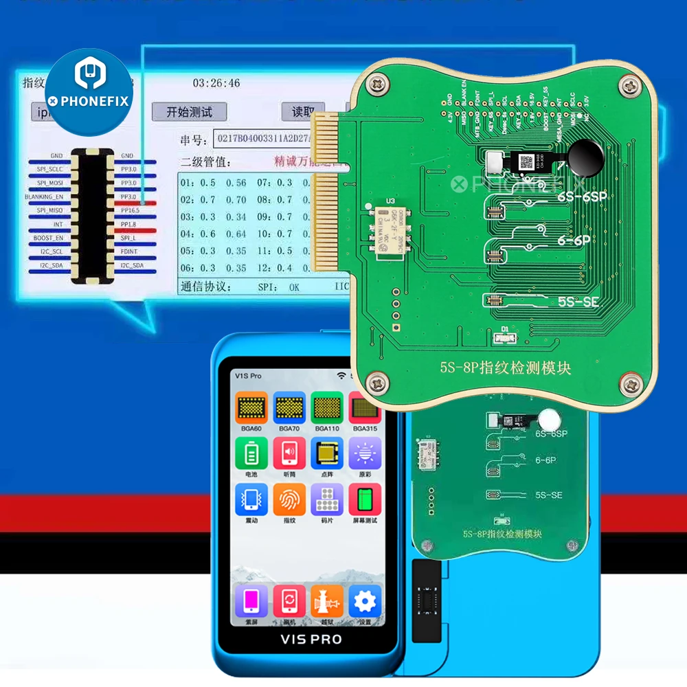 

Плата JC V1S Pro JC, модуль для тестирования отпечатков пальцев для iPhone 5S-8P, обнаружение неисправностей, сканер отпечатка пальца, серийный номер, чтение, запись, программатор