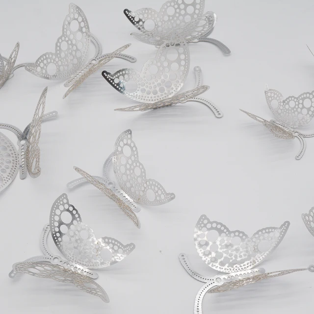 12Pcs Metal Texture Gold Artificial Butterfly Cake Topper Cake Decoration Simulation Butterflies Wedding Crafts Party Decoration S09