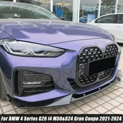 3 PCS Car Front Bumper Lip Splitter Spoile Spoiler For BMW 4 Series G26 i4 M50&G24 Gran Coupe 2021-2024 Gloss Black ABS